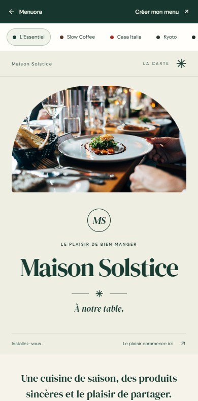 Aperçu réel de la carte de démonstration Maison Solstice sur Menuora